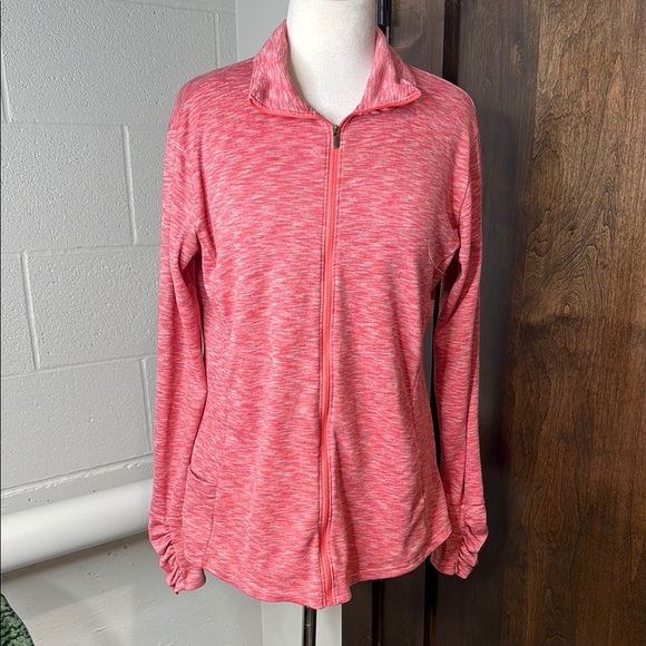 Pink Zippered Long Sleeve heathered pink Columbia Size XL ruched details - Picture 1 of 12